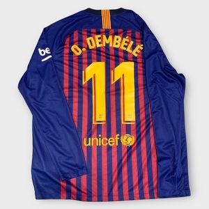 FC Barcelona 2018-19 Ousmane Dembele Nike Long Sleeve Soccer Jersey